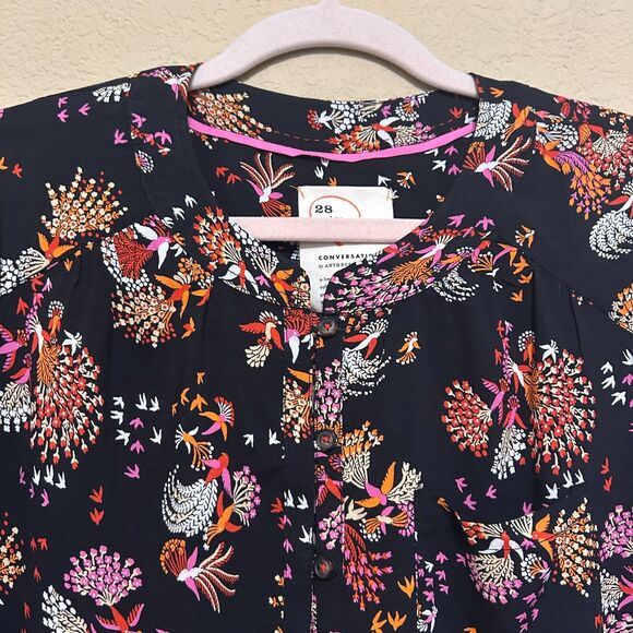 Conversations Anthropologie Top 28 of 52 Women Size 8 Bird Print Blouse Boho Art - Picture 5 of 7